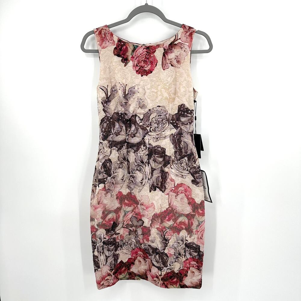 Adrianna Papell Rose Print Sleeveless Sheath Dress Size 4